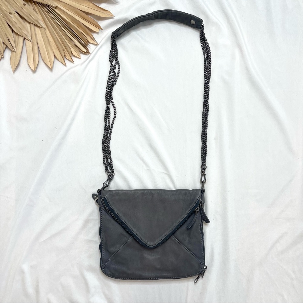 BOYY Slash Grey Leather Zipper Chain Envelope Crossbody Shoulder Strap Purse Bag
